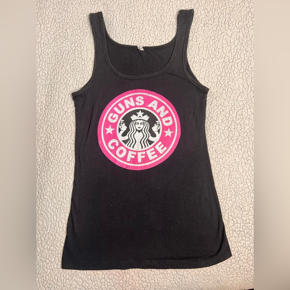 Next Level Sleeveless Tank Top Black And Purple Womens Size Large Guns & Coffee